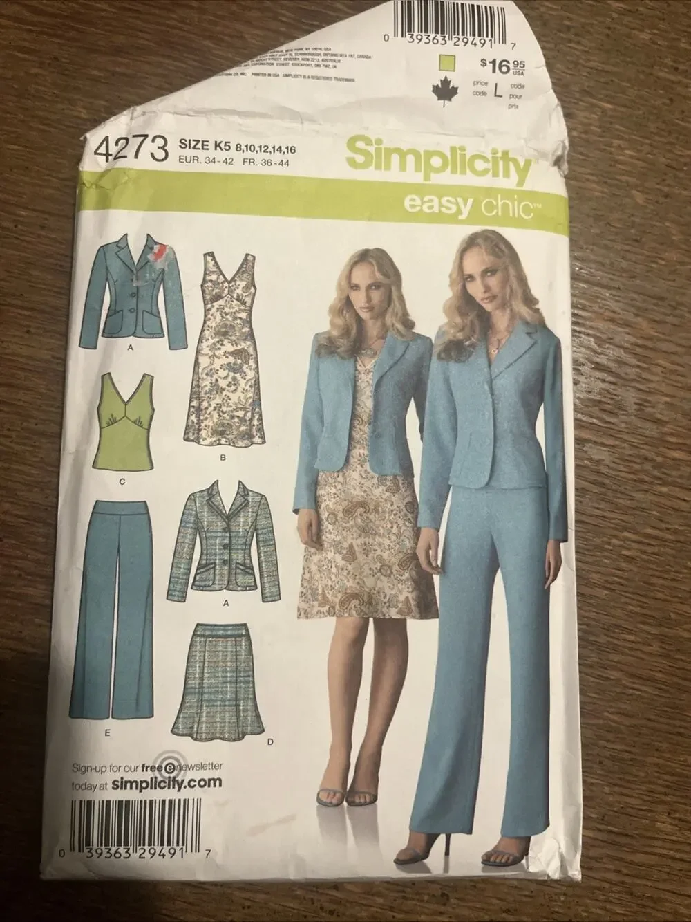UC Simplicity 4273 Sew Pattern Wardrobe Jacket Sleeveless Dress Pantsuit 8-16